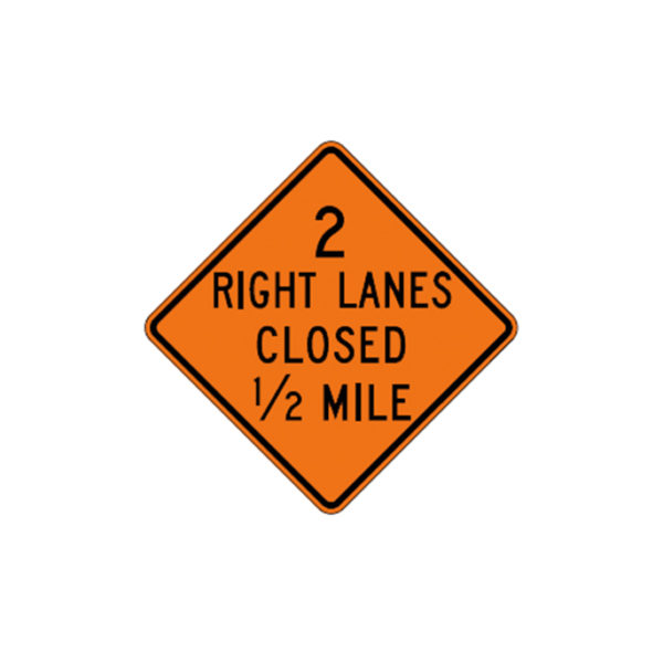 2 Right Lanes Closed 1/2 Mile Sign W20-5a